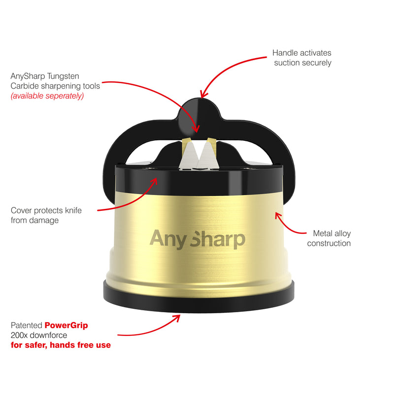 AnySharp Pro Safer Hands-Free Knife Sharpener, Excel, Brass