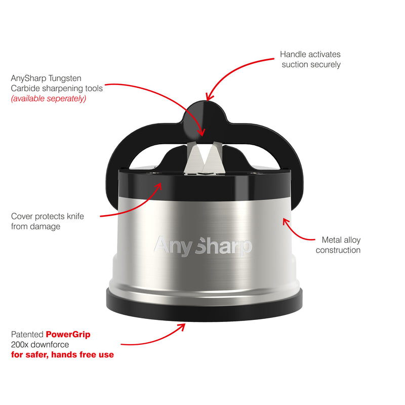 AnySharp Pro Safer Hands-Free Knife Sharpener, Brushed Metal