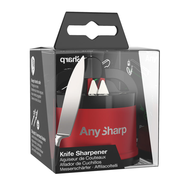 AnySharp Pro Safer Hands-Free Knife Sharpener, Red