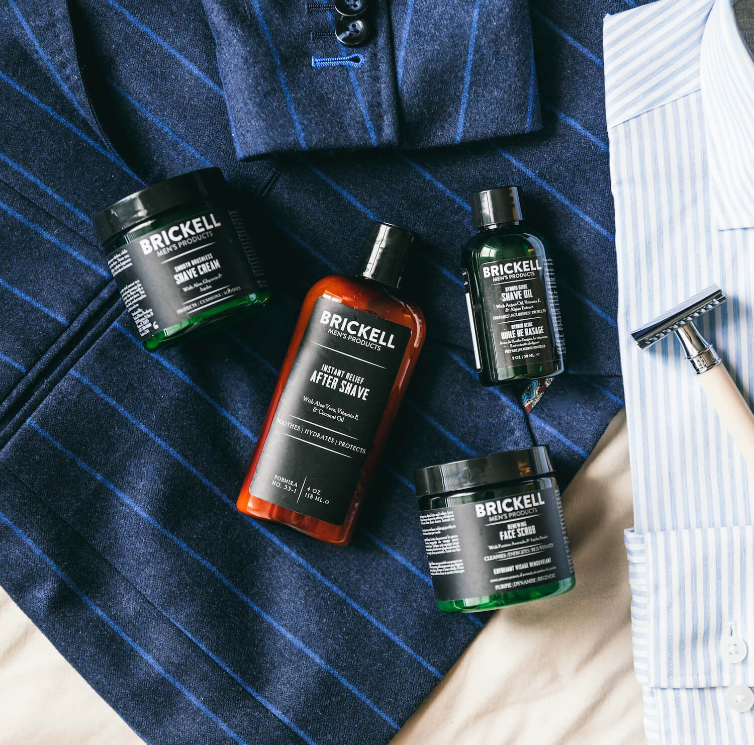 Face Scrub, Shave Oil, Shave Cream, and Aftershave