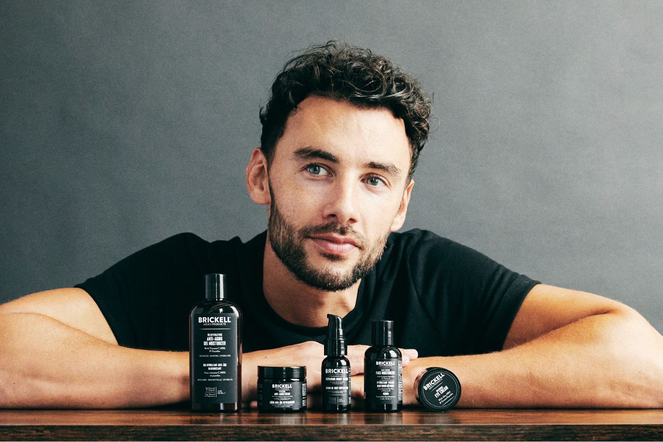 Man with skincare products