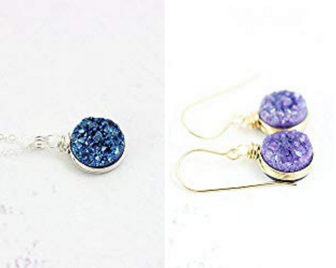 blue-druzy-pendant-purple-druzy-dangle-earrings