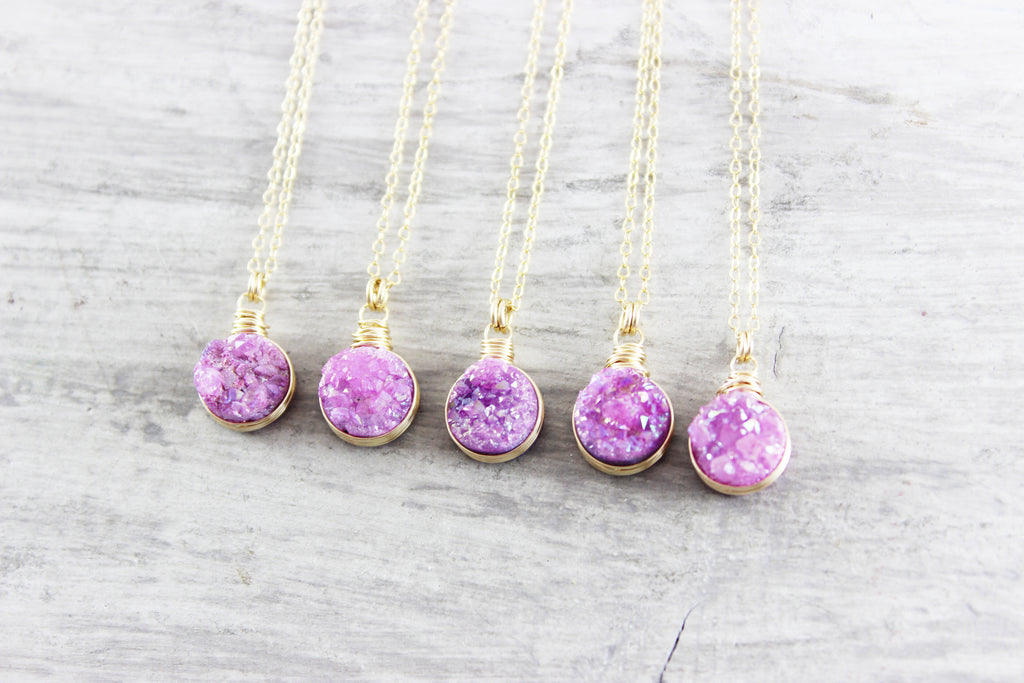 Yellow Gold Filled Druzy Necklaces