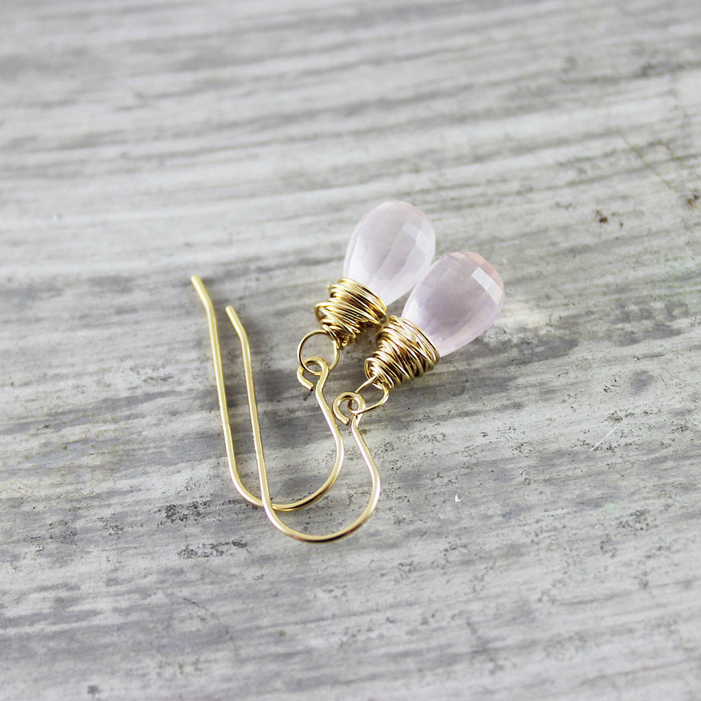 Pink Rose Quartz Gold Drop Earrings Starletta Designs