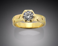 handcrafted 18k honeycomb inspired engagement ring