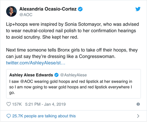 Alexandria Ocasio-Cortez tweet about her style choices. 