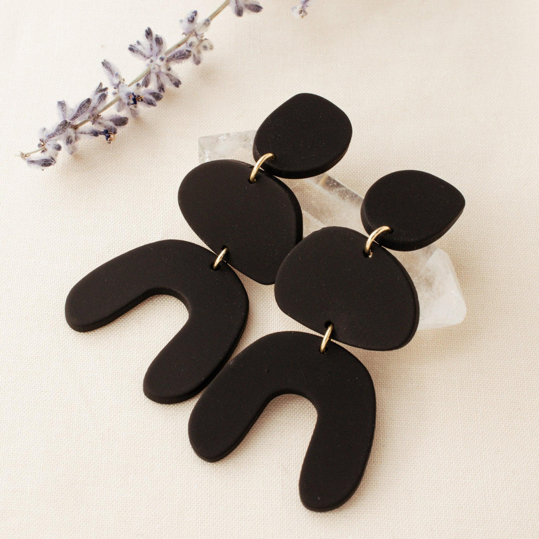 Black Elegant Lotus Statement Earrings | Polymer Clay