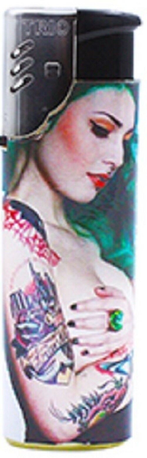 Jet flame windproof  tattoo girl  gas refillable large lighter