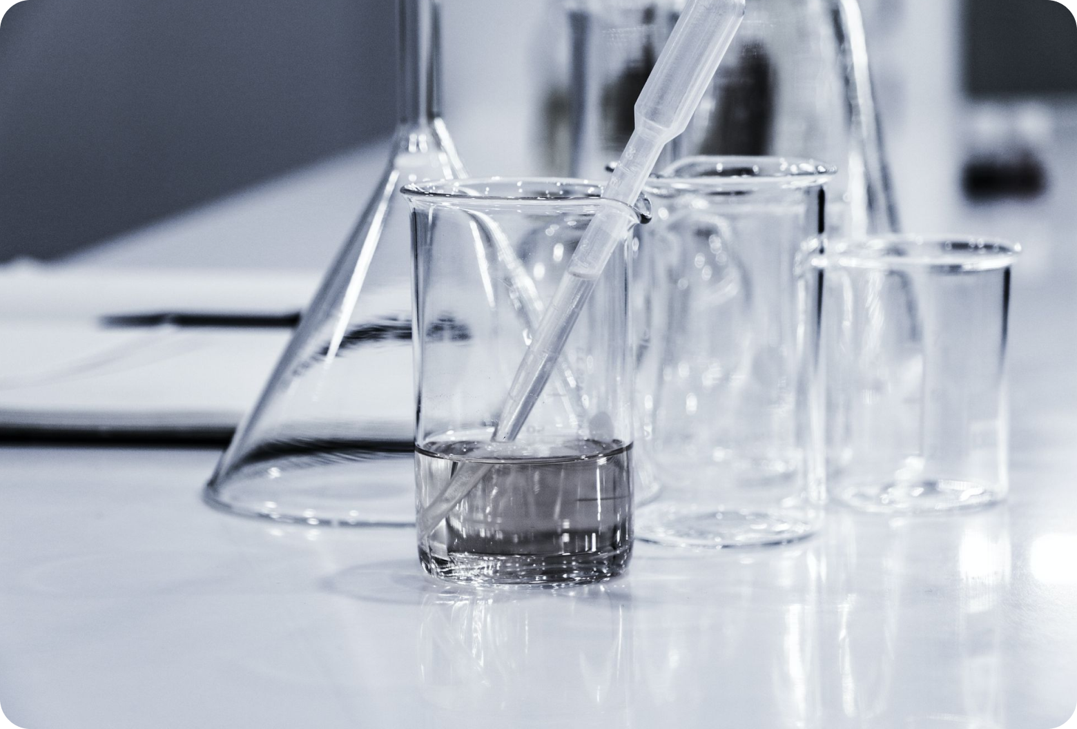 Photograph of glass beakers and other laboratory tools