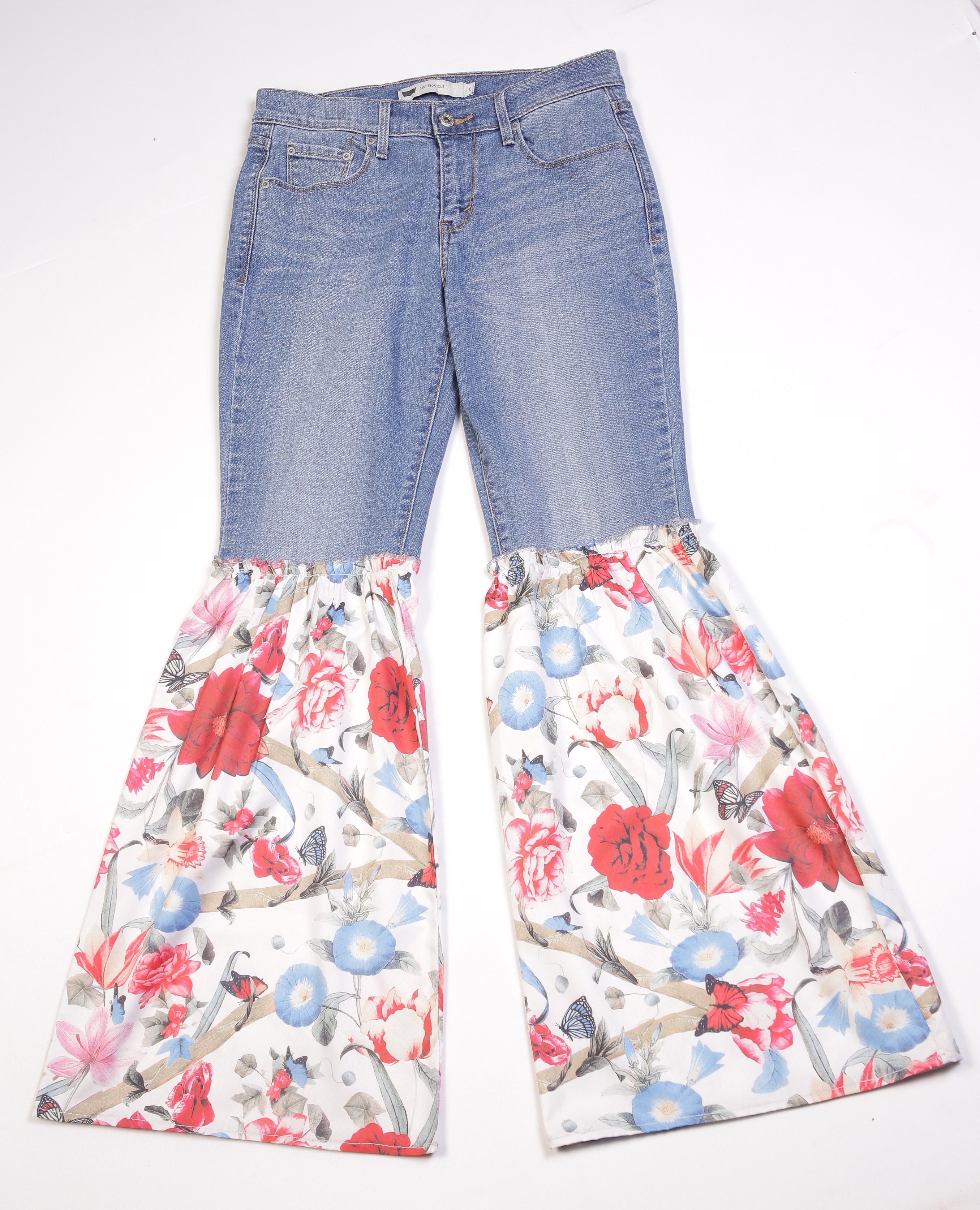 SVG Reworks Levis Pant with printed dress bottom hem remake with ladies Levis Pant(Imp-90)