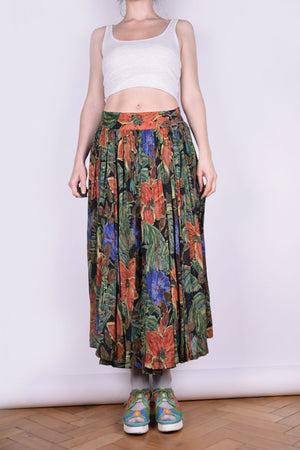 Vintage 80s Pleated Flower Print Maxi Skirt – Ana Morena