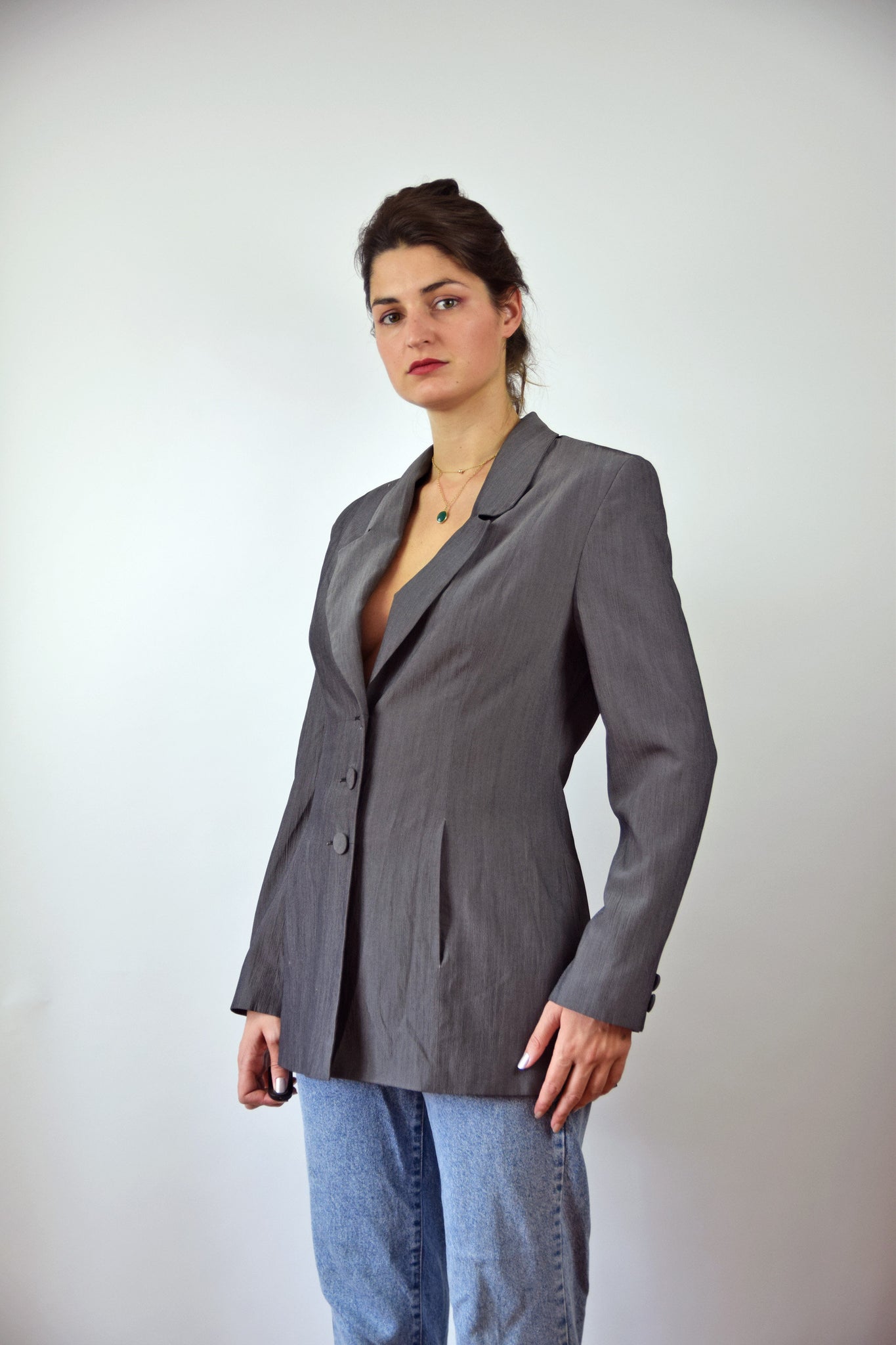 Silver Gray Blazer Jacket 90s Y2K Office Secretary Formal Elegant Vint –  Ana Morena