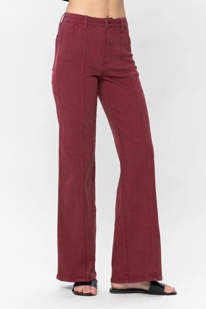 Judy Blue Dark Wash Front Seam Wide Leg Trouser Jeans