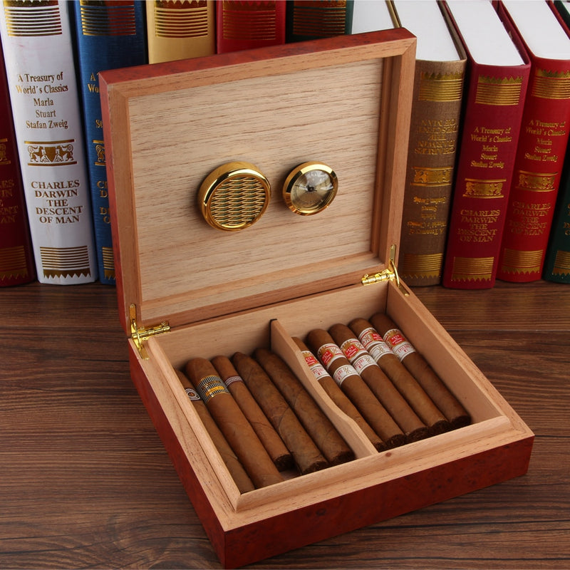 Cedar Wood Cigar Humidor Box Home Large Capacity Luxury Glossy Cigar Case  W/ Hygrometer Humidifier Storage Cigar Box