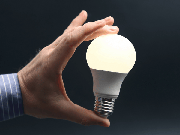 A image of a man's hand holding a bulb.