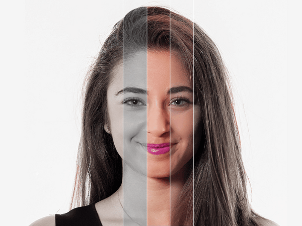 an image of a woman with different shades of stripes on her face.