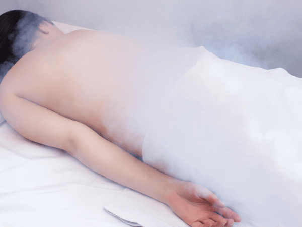 an image of a woman receiving Partial Body Cryotherapy (PBC).