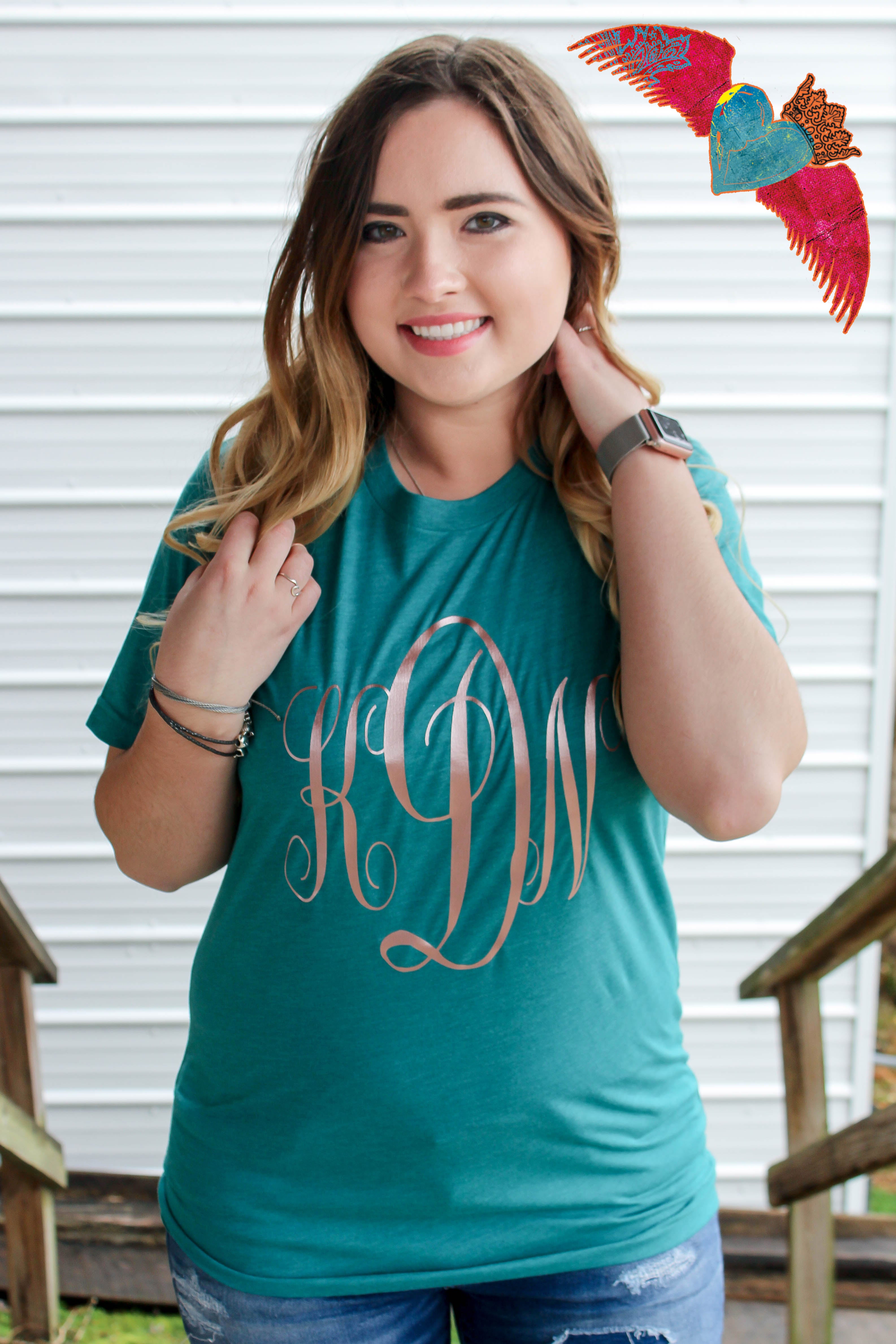 Teal Tee Rose Gold Monogram Tee