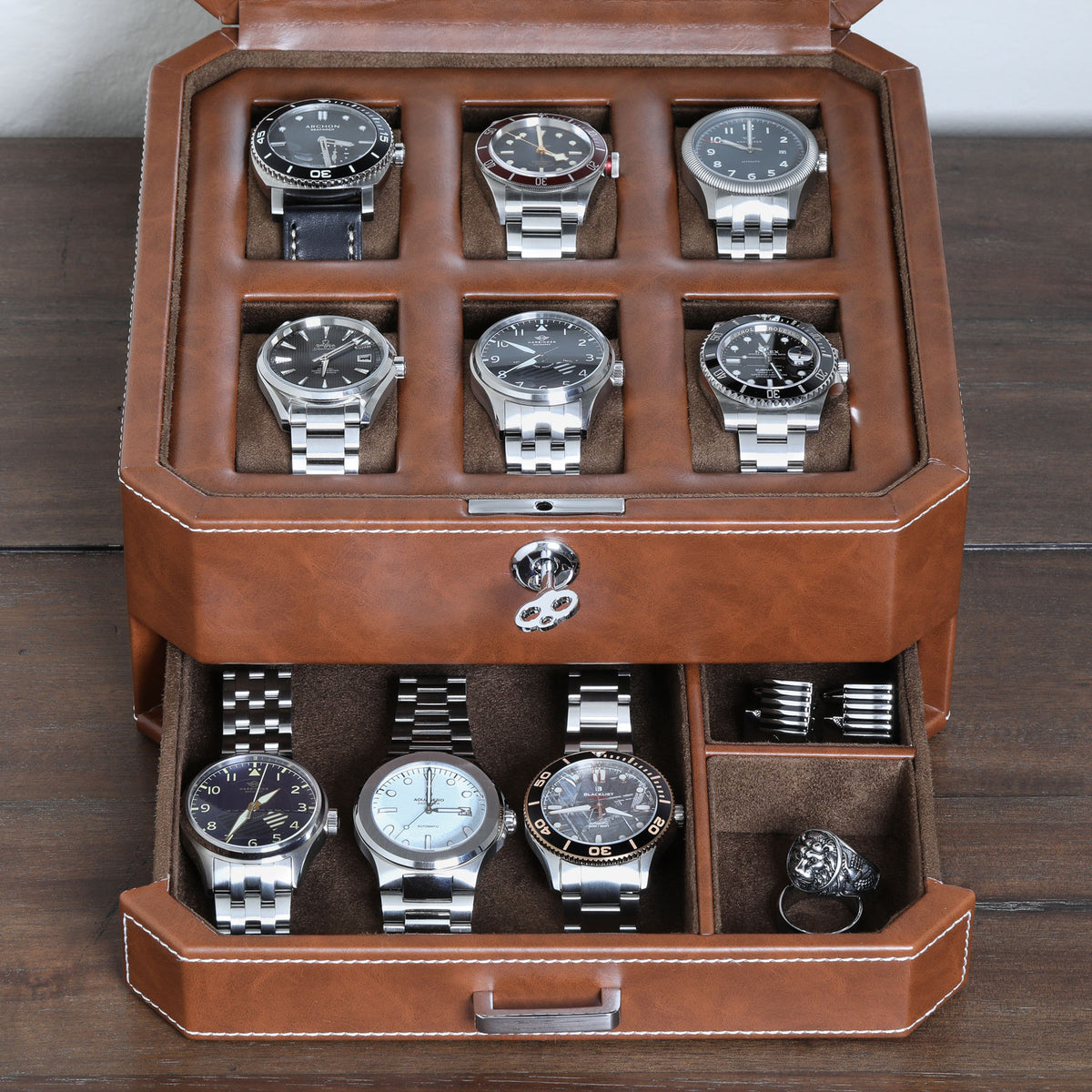 Rothwell 6 Slot Watch Box With Valet Drawer (Tan / Brown) - Blacklist ...