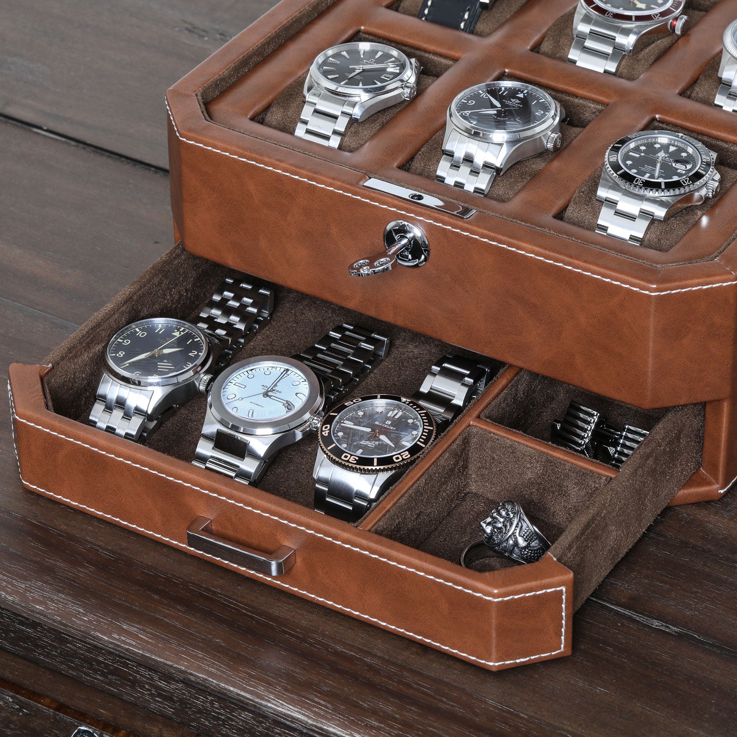 Rothwell 6 Slot Watch Box With Valet Drawer (Tan / Brown) - Blacklist ...