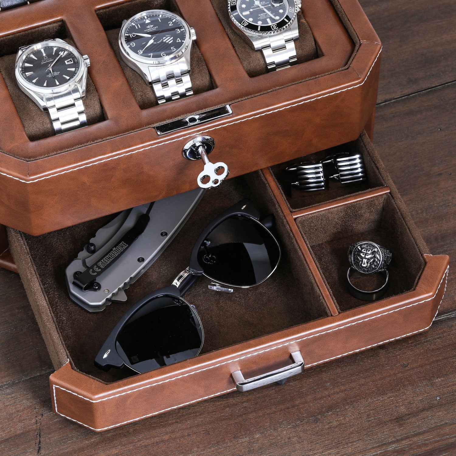 Rothwell 6 Slot Watch Box With Valet Drawer (Tan / Brown) - Blacklist ...