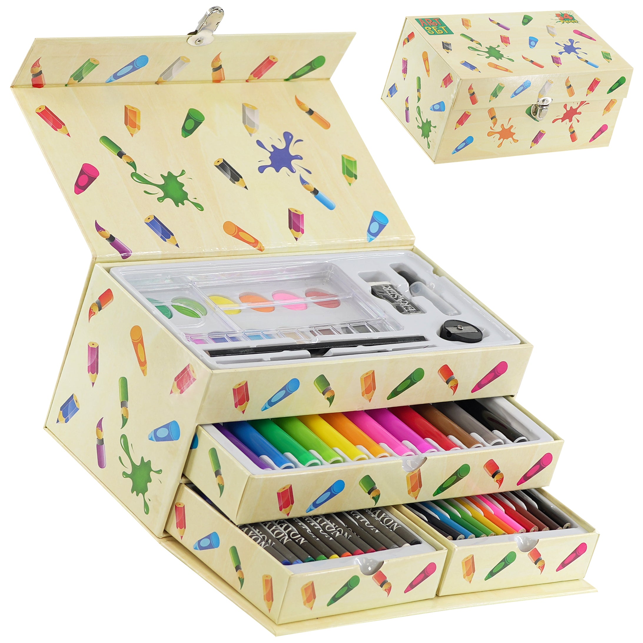 112 PCS Wooden Case Kids Art Set - Brown - Art Set - Art Set - Graphite,  Acrylic - The Magic Toy Shop