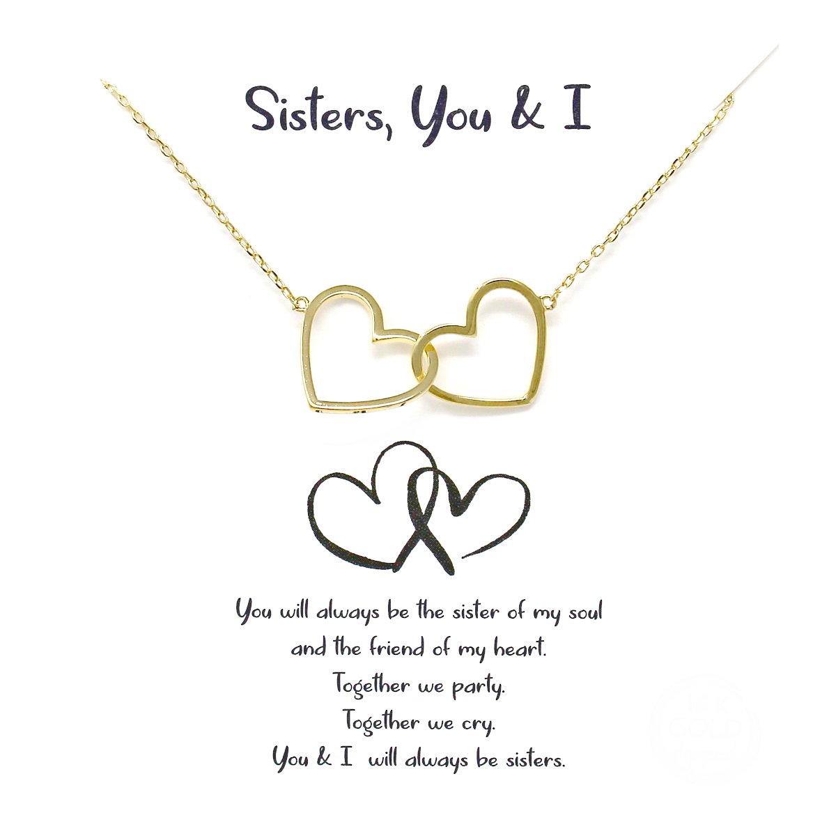 Tell Your Story: Sisters, You & I Heart Linked Pendant Simple Chain Short Necklace