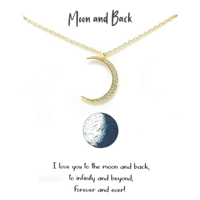Tell Your Story: Moon And Back CZ Pave Pendant Simple Chain Necklace