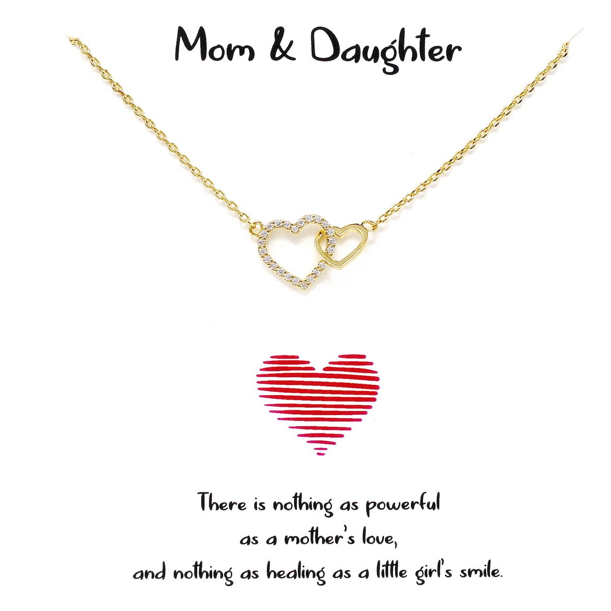 Tell Your Story: MOM & DAUGHTER Linked Heart Pendant Simple Chain Necklace
