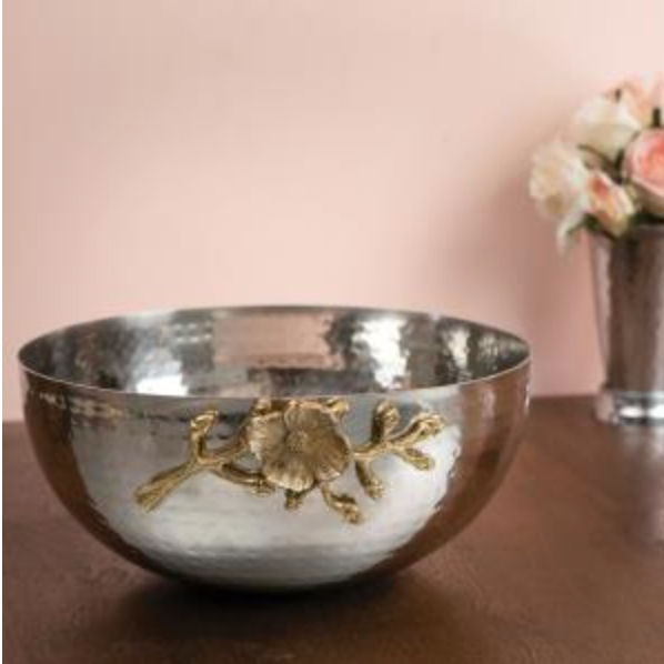 SS Gilded Flower Hammered Bowl