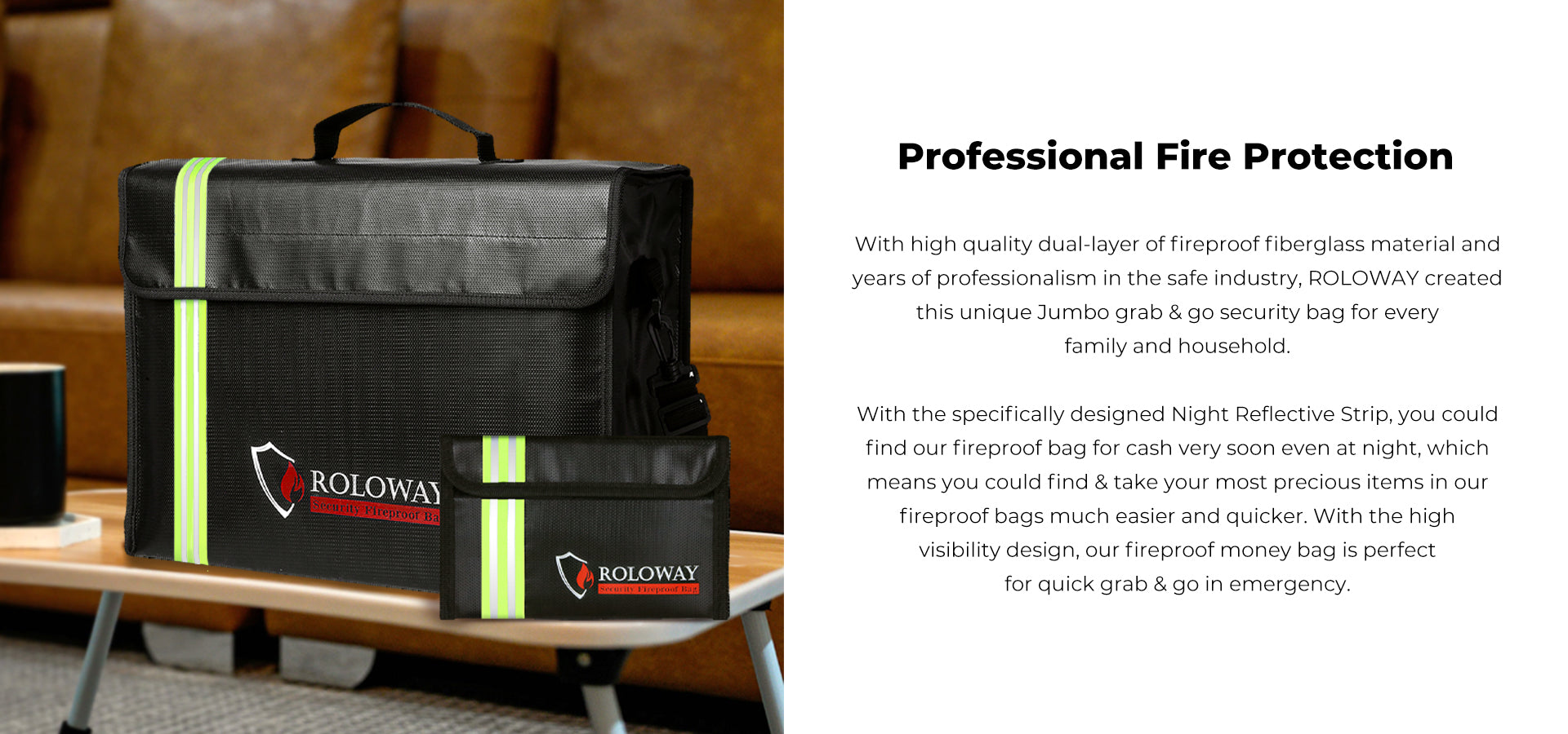ROLOWAY JUMBO Fireproof Bag with Reflective Strip, 17 x 12 x 5.8 inches3