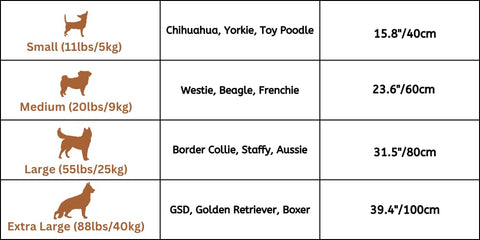 Calming Cuddle Bed Size Chart