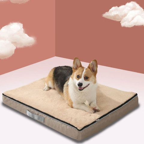 Corgi laying on Khaki Orthopedic Memory Foam Dog Bed