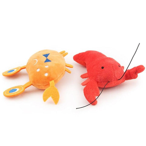 Crab and Lobster Squeaky Plush Toys on a blank background