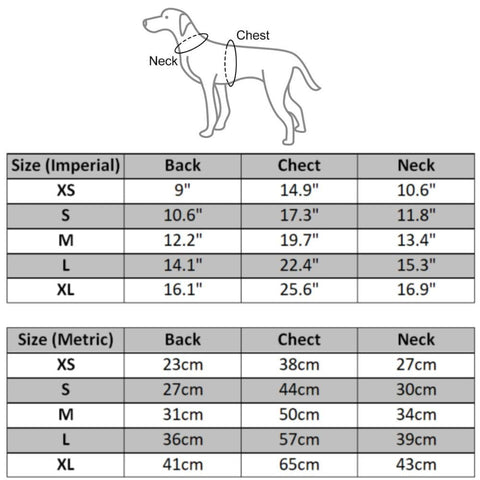 Flower Dog Hoodie size chart