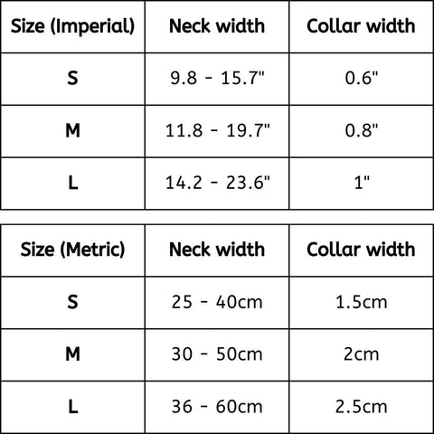 Personalized Floral Collar size chart