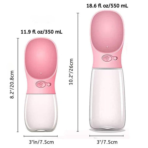 Pink Travel Water Bottle dimensions