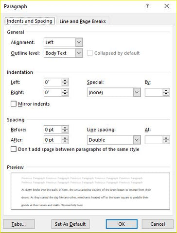 Microsoft Word Paragraph - Double Line Spacing