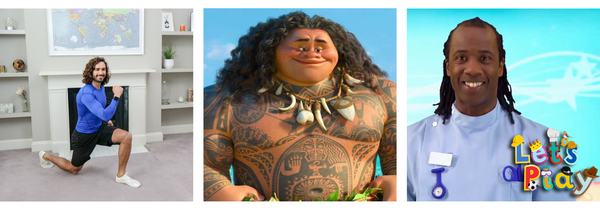 Image of influential men with long hair, including Joe Wicks, Maui from Moana and Sid from CBeebies