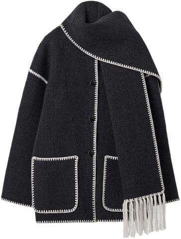 manteau noir écharpe intégrée