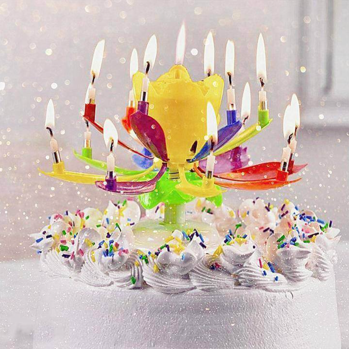 Bougie Anniversaire Magique Lotus Rotatif Multicolore Novaina