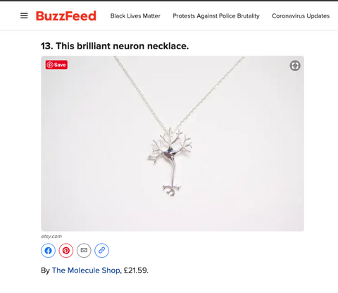 Screenshot of Buzzfeed article featuring the Neuron Necklace from The Molecule Shop