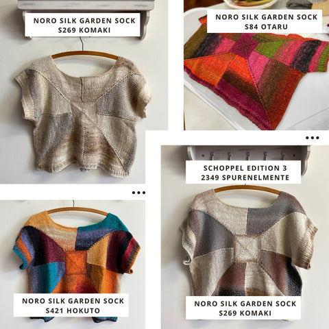 4 Sungazer sweaters with their yarn listed