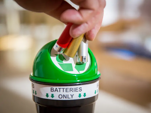 battery being disposed properly in a specific battery bin