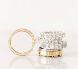 Stack of Diamond, White Gold and Yellow Gold Wedding Rings
