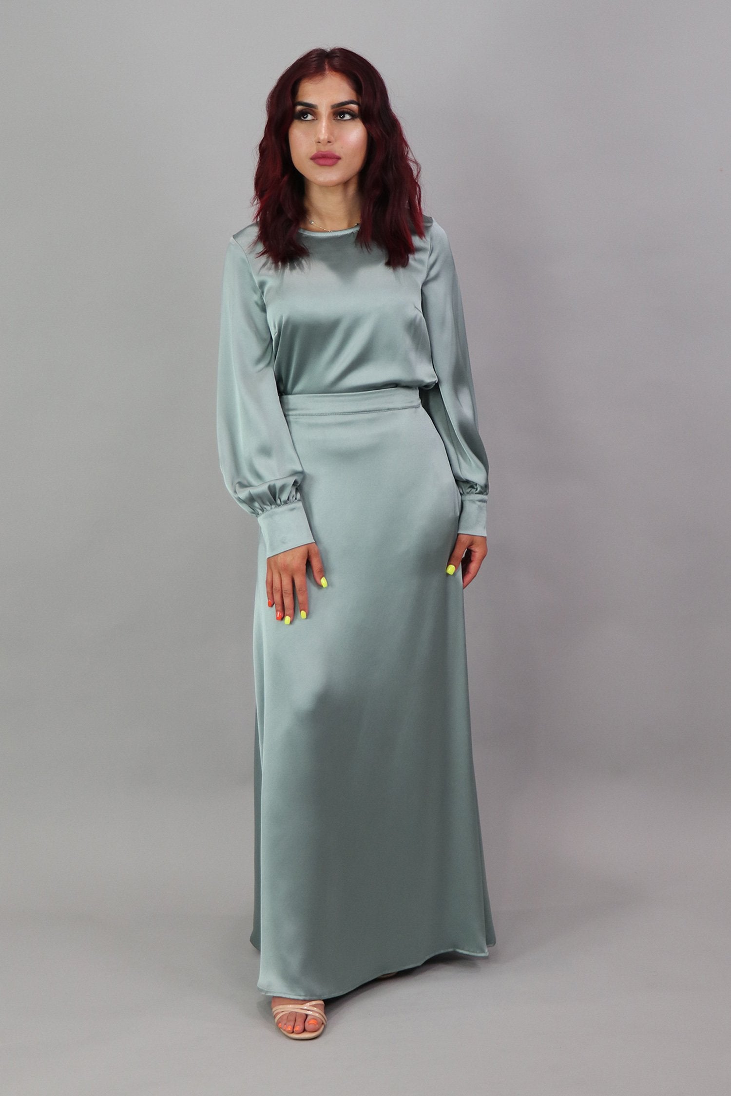 Lameera Satin Skirt - Mint Gray – LaMeera Moda Global