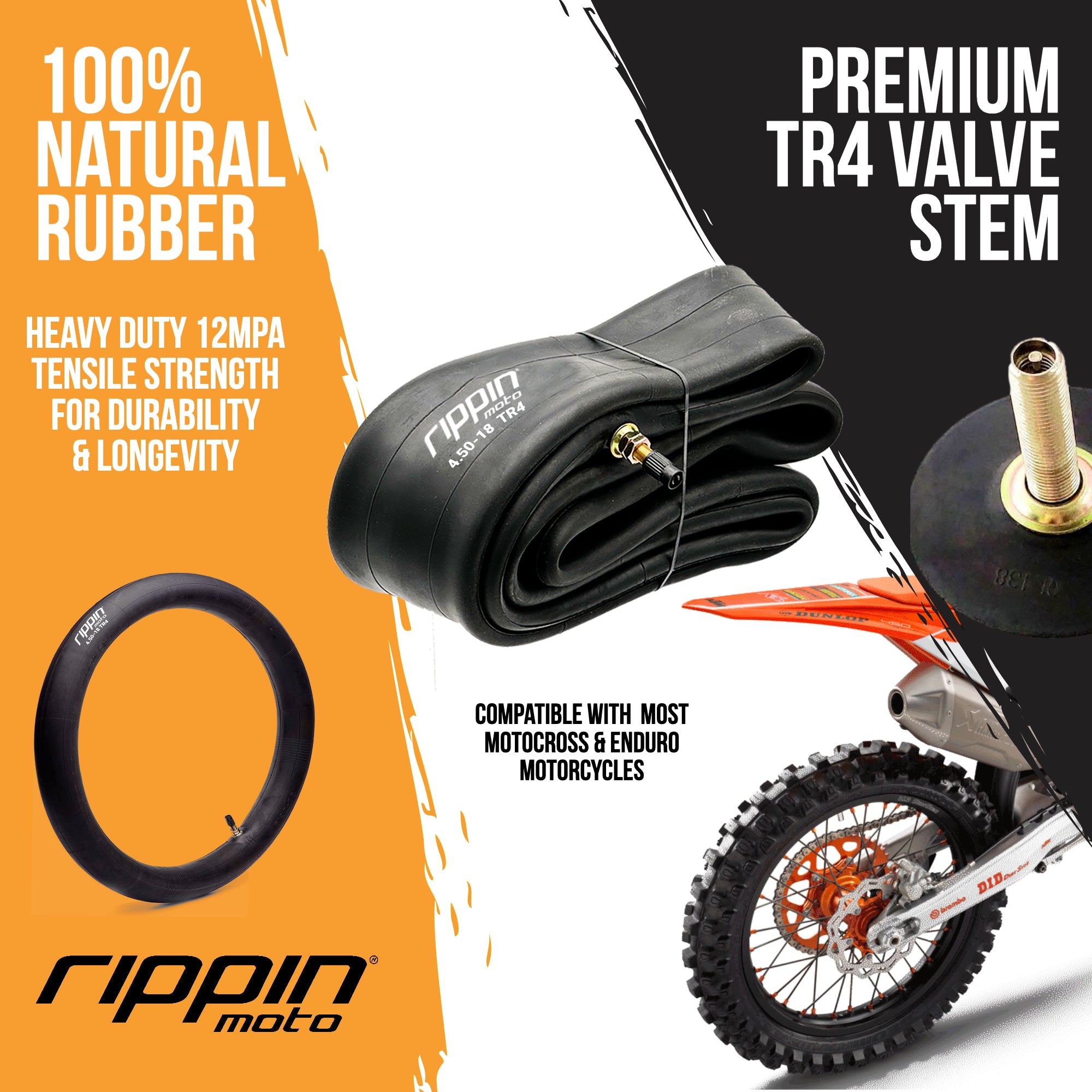 Rippin Moto 110/100-18 (4.5 x 18) Heavy Duty 18" Inner Tube 3mm Thick