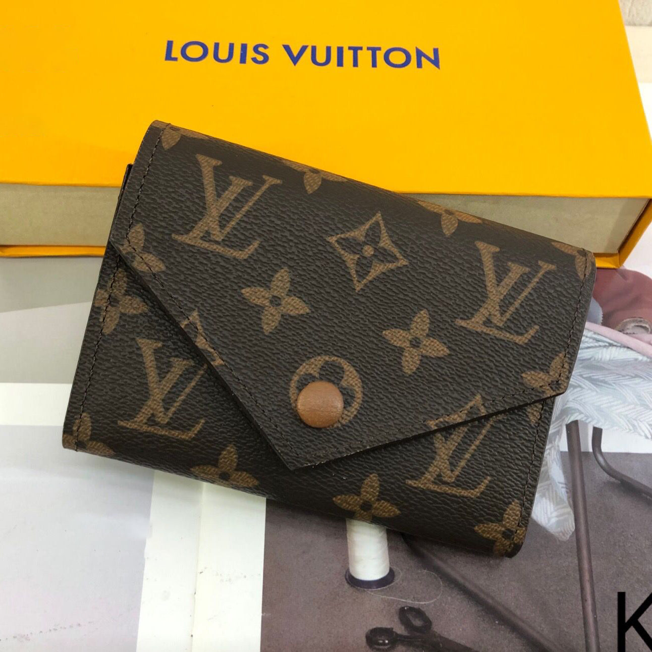 LV Louis Vuitton Classic Letter Print Button Flap Wallet Clutch 