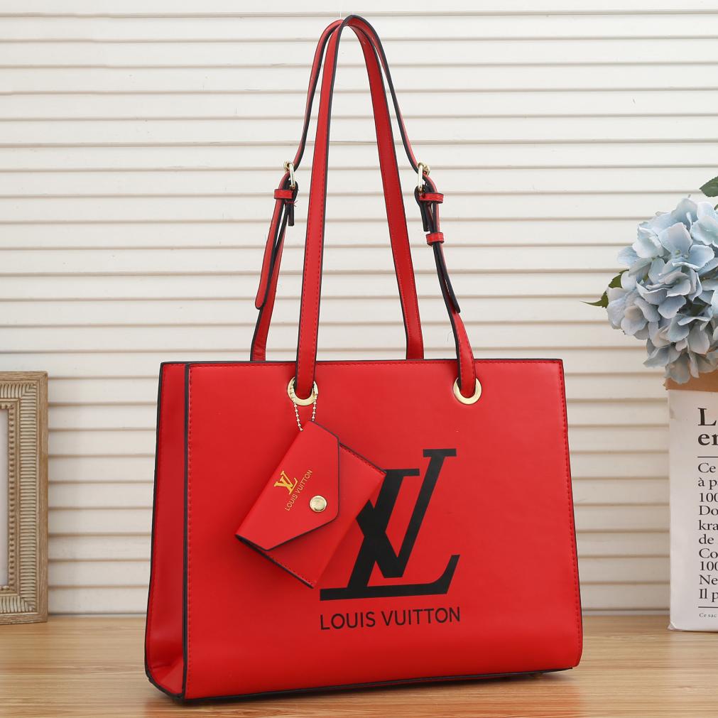 LV Louis Vuitton Letter Print Two-piece Shopping Handbag Shoulde