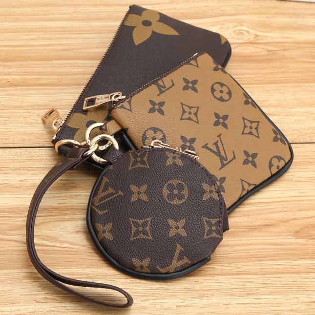 Louis Vuitton LV Key Bag Coin purse Small Wallet Monogram Three Piece Suit Brown&Coffee